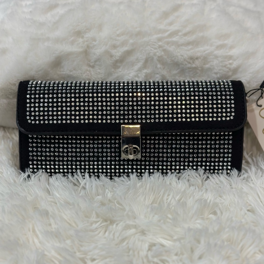 Anna & Elle black purse decorative studs dressy evening event chain